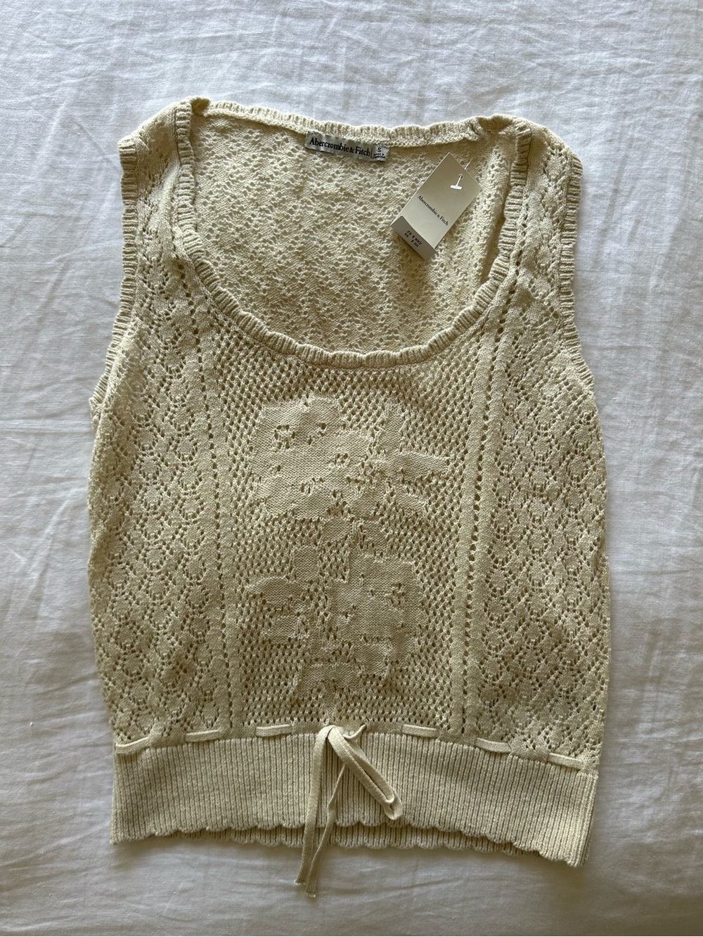 Abercrombie & Fitch Cream Open-Knit Drawstring Tank